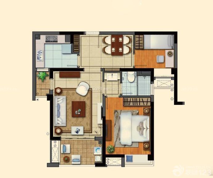 90平米兩室兩廳房屋平面圖設計