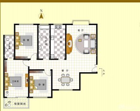 经典户型三房两厅两卫平面图