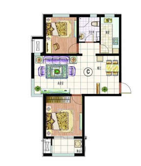 90平米兩室兩廳房屋室內(nèi)平面圖欣賞