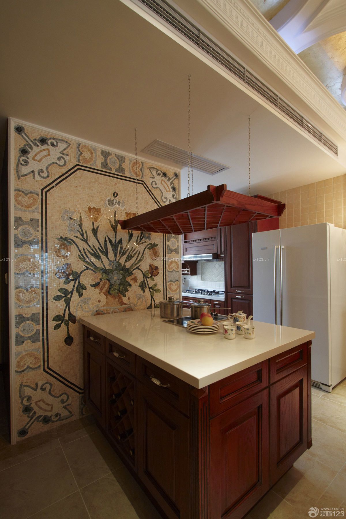 80平米简欧风格厨房瓷砖拼图背景墙装修效果图