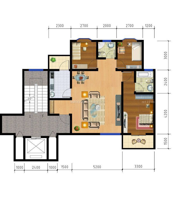 躍層式住宅三房兩廳戶型圖欣賞