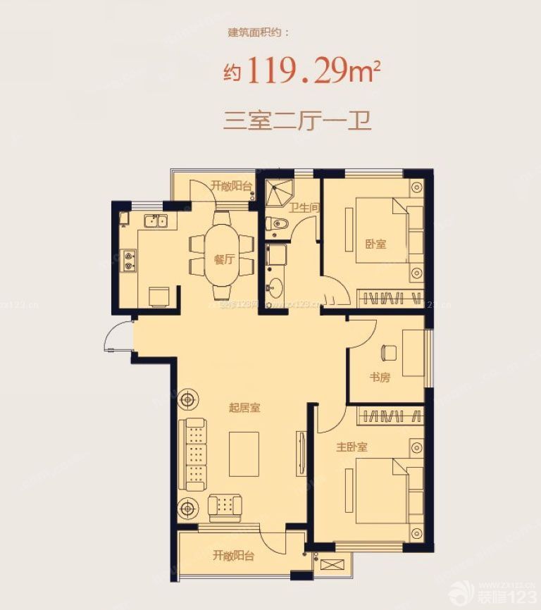 120平米自建房三房?jī)蓮d戶型圖