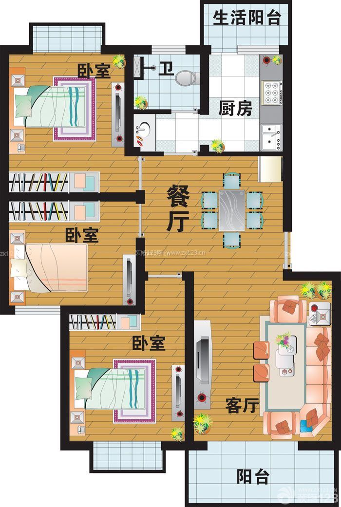 精致小戶(hù)型三房?jī)蓮d戶(hù)型圖設(shè)計(jì)圖片大全