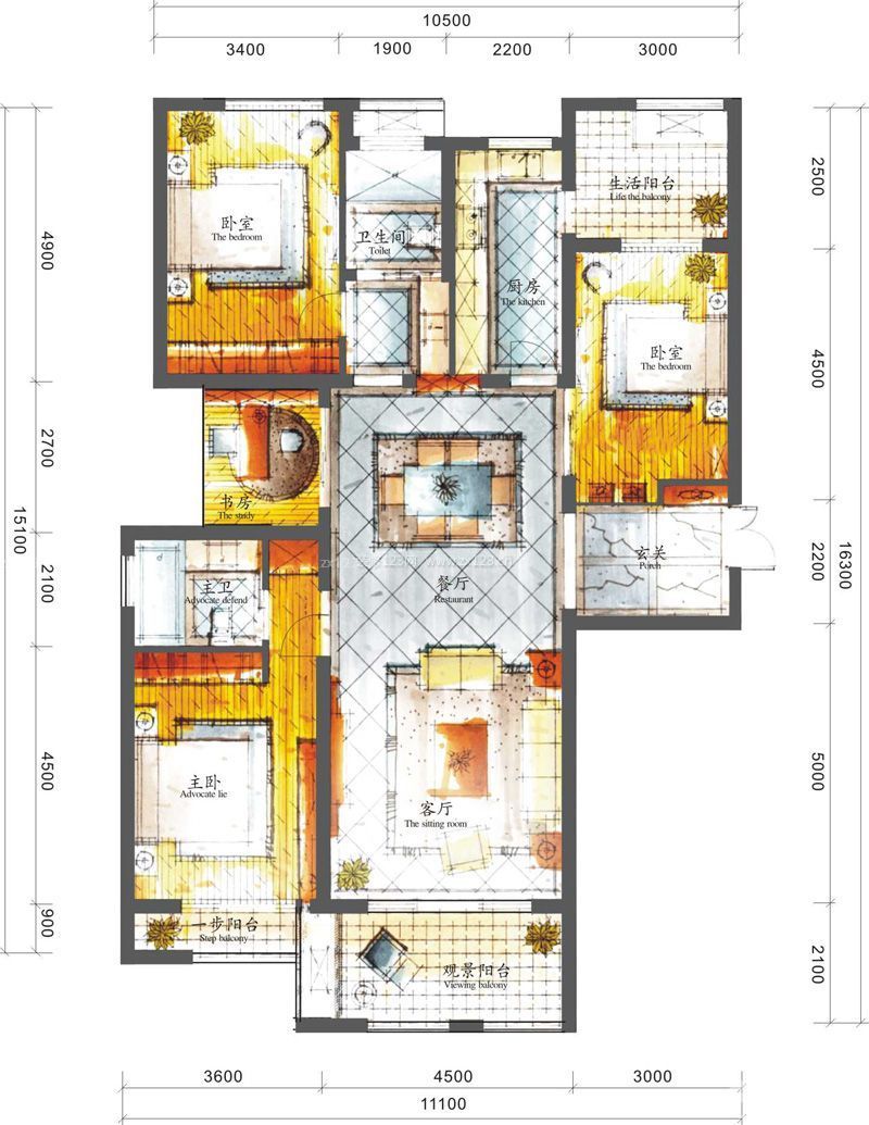 最新三房兩廳可改四室戶型圖