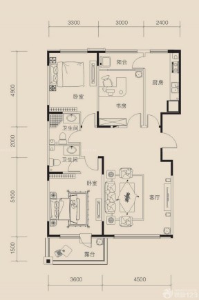 實用房屋設(shè)計圖三室一廳書房設(shè)計圖片