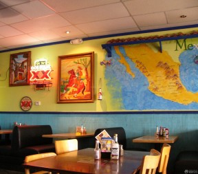 90平方米餐馆装修 背景墙画