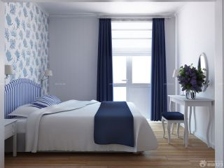 简约现代装修风格三室两厅蓝色窗帘设计效果图