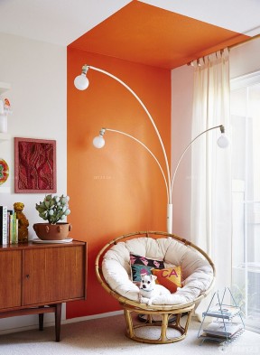 75平米两室一厅装修 橙色墙面装修效果图片