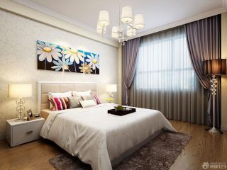 90平两室一厅欧式风格卧室紫色窗帘装修效果图