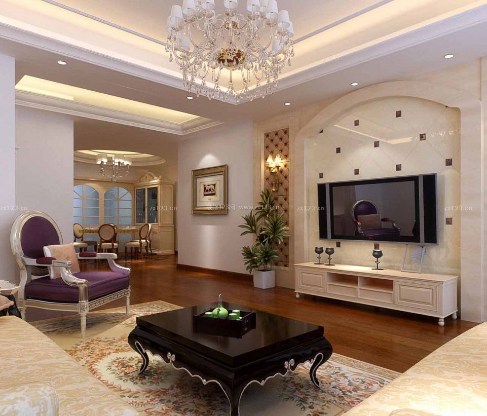 家装90平欧式客厅电视墙造型装修效果图