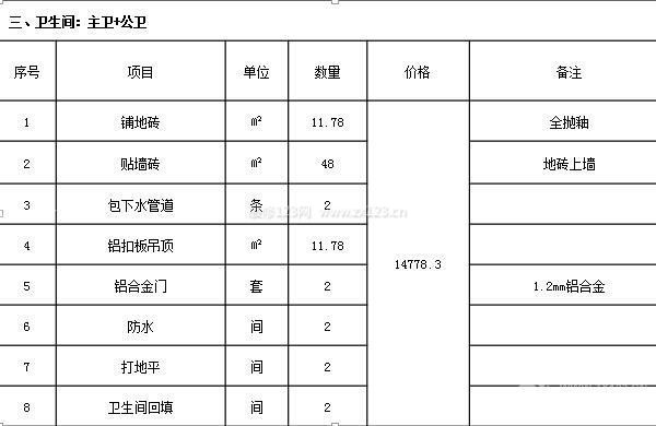 武汉房子装修报价单