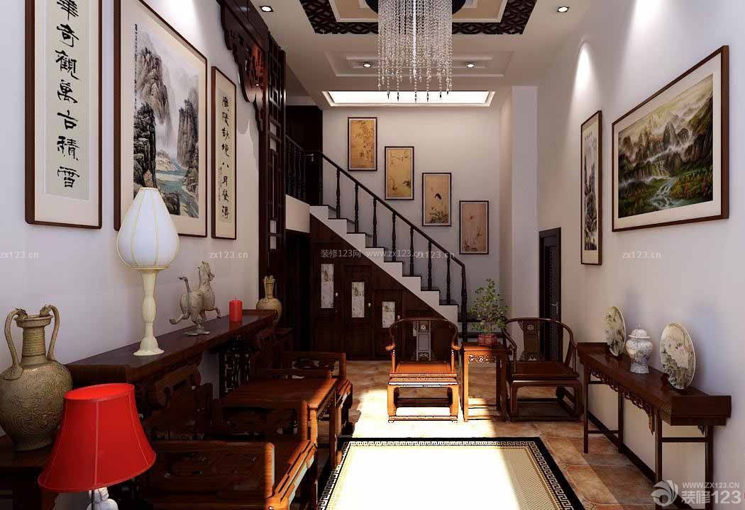 传统中式风格复式楼房客厅装修图片大全