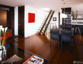 家装复式深棕色木地板室内设计