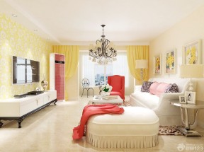 80平方两房一厅装修 黄色窗帘装修效果图片