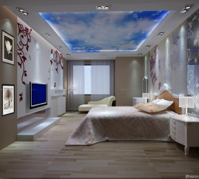 欧式装修设计 天花板贴墙纸 艺术玻璃瓷砖 原木地板装修效果图片