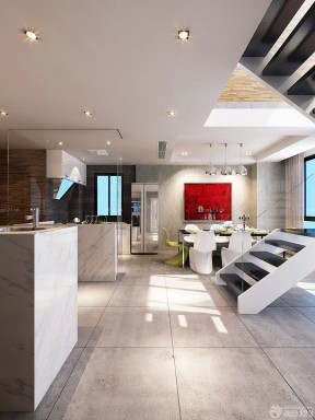 现代复式楼装修效果图 餐厅厨房设计效果图