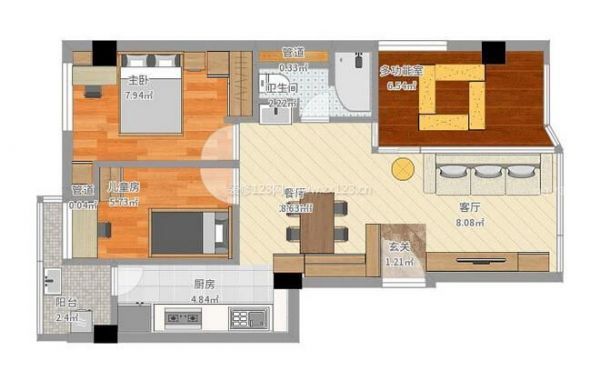 66平米小户型三居装修设计效果图