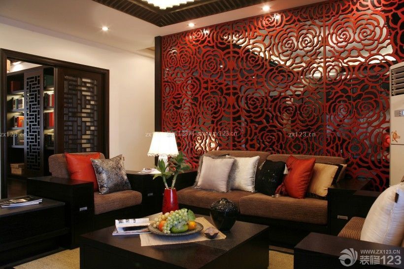 中式新古典装修客厅沙发背景墙图片