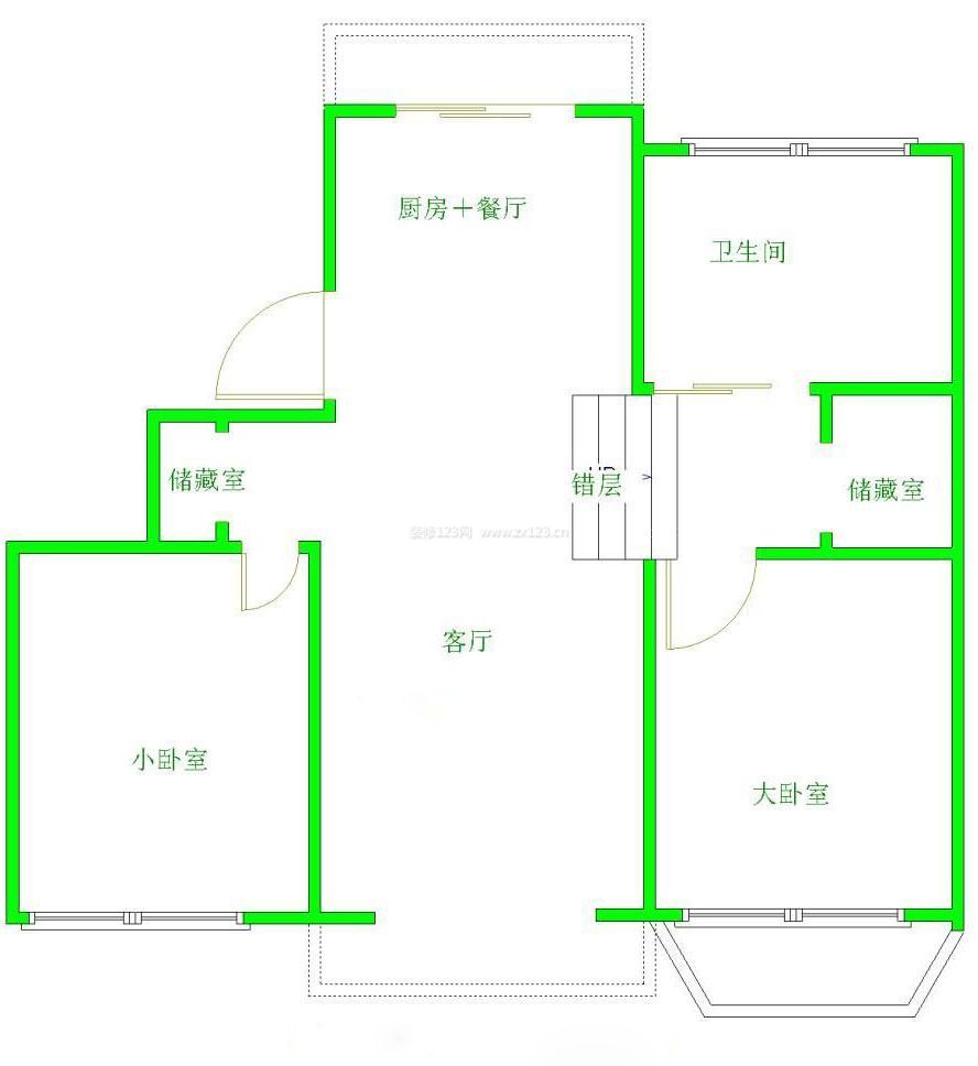 錯層兩室兩廳一衛(wèi)戶型圖裝修效果圖片