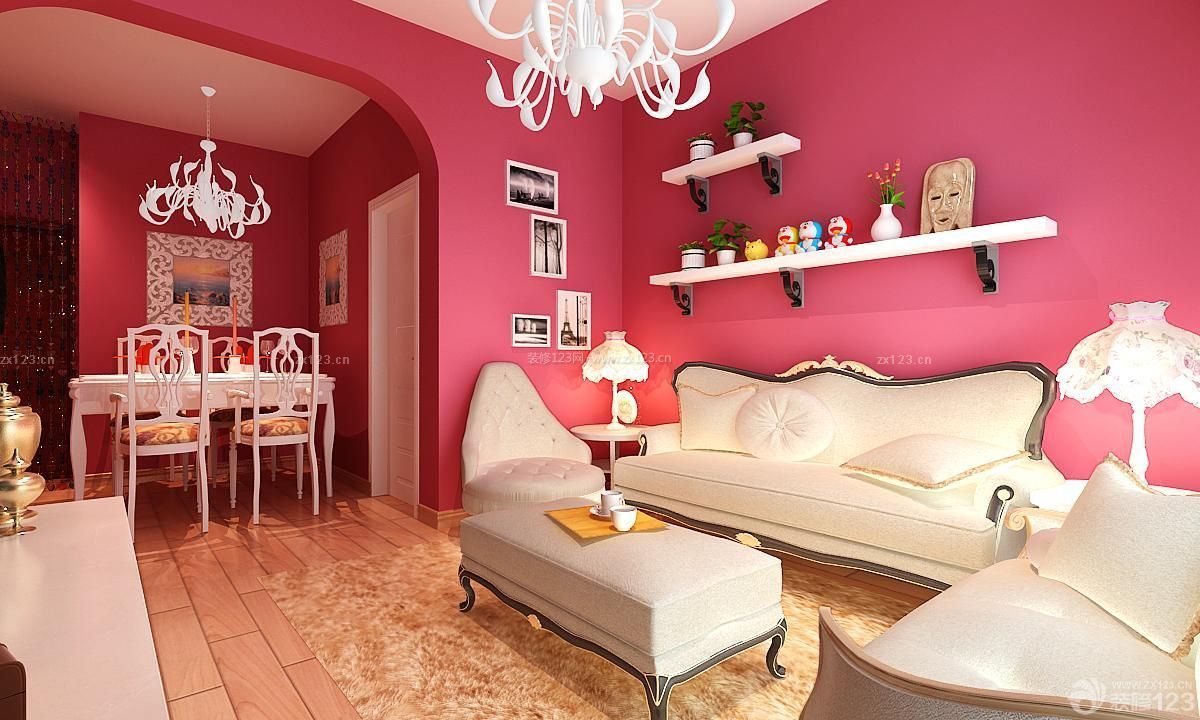 140多平方三室两厅两卫粉色墙面