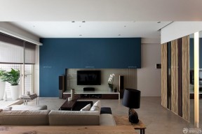 140多平方三室两厅两卫蓝色电视背景墙面装修效果图片