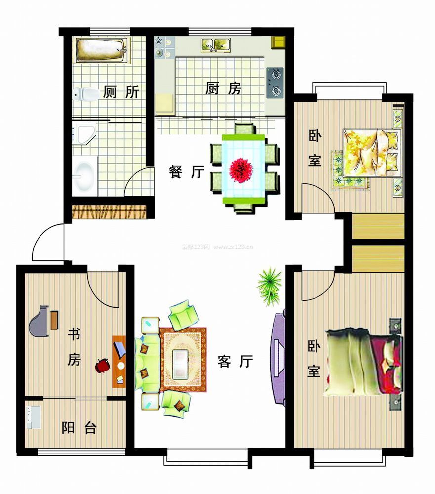 80平米小戶(hù)型兩室兩廳一廚一衛(wèi)結(jié)構(gòu)圖片