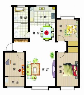 80平米小戶型兩室兩廳一廚一衛(wèi)結(jié)構(gòu)圖片