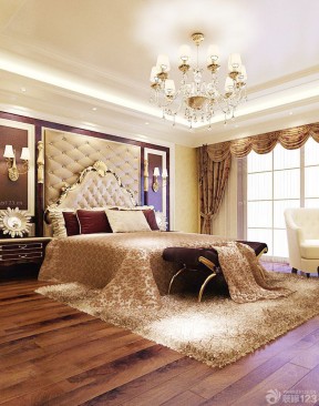 古典欧式别墅装修效果图 卧室窗帘装修效果图