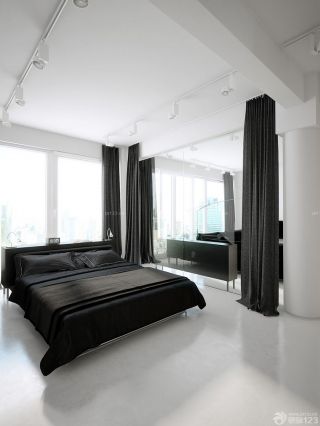 简约时尚挑高复式黑色窗帘装修效果图