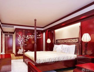 中式古典别墅双人床设计装修效果图片