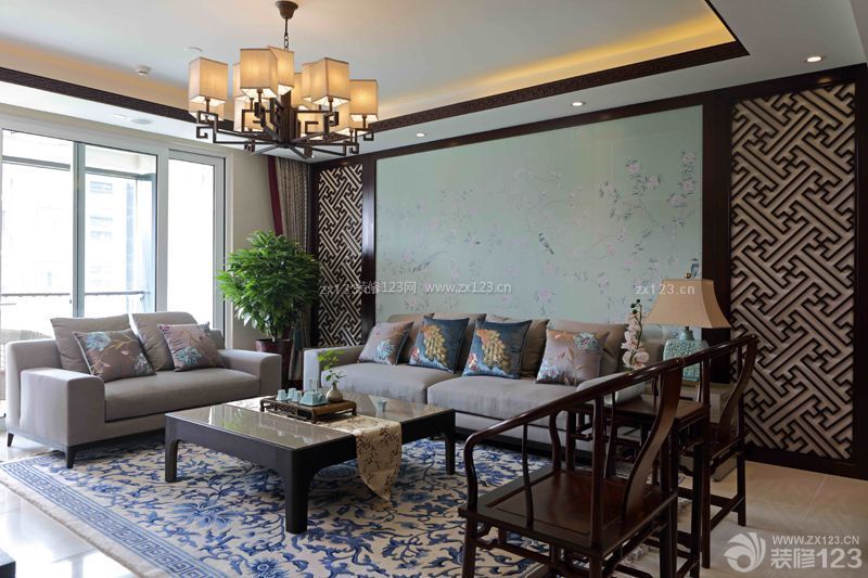 家装中式客厅效果图 沙发背景墙装修效果图片
