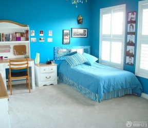 90平米3居室房屋装修效果图 蓝色墙面装修效果图片