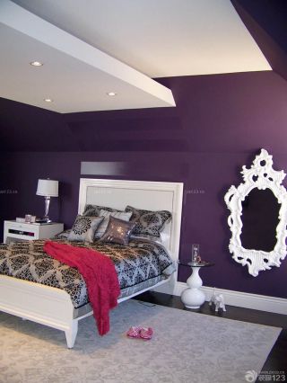 经典复式楼欧式卧室紫色墙面装修样板大全