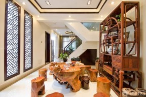 中式家庭休闲区根雕茶桌装修效果图片