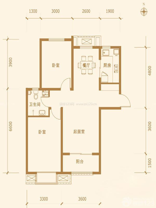 高檔90平米兩室別墅戶型圖