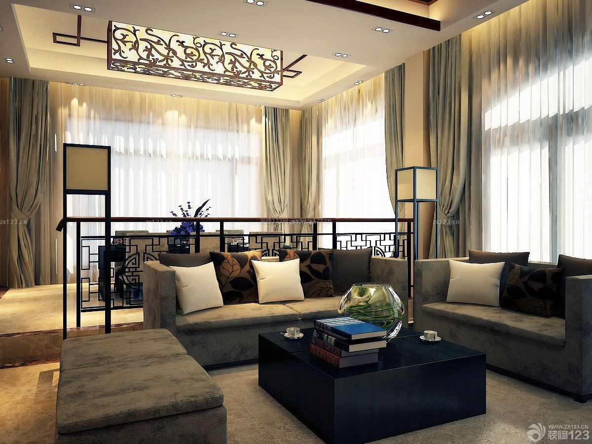 新中式别墅客厅灯具设计装修效果图