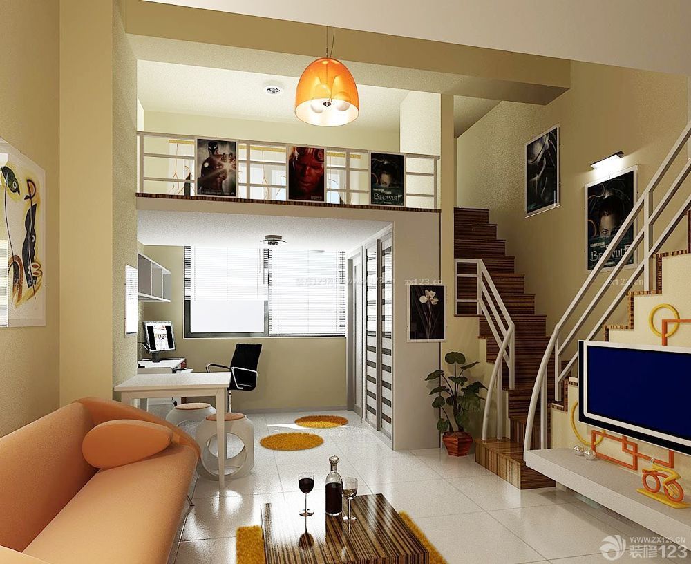 两层小别墅客厅多人沙发装修设计效果图片