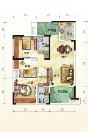 最新90平方兩室一廳別墅戶型圖