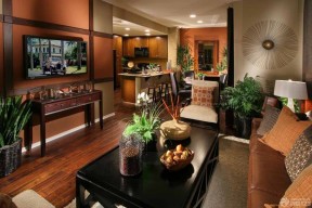  小户型客厅装饰深褐色木地板装修效果图片