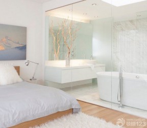 现代美式风格家装90平米小户型浪漫的主卧室卫生间装修效果图