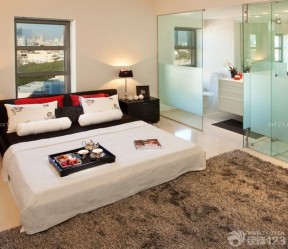 现代风格设计90平米小户型浪漫的主卧室卫生间装修效果图