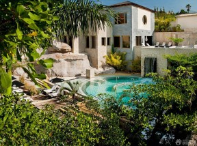 别墅花园 游泳池设计装修效果图片