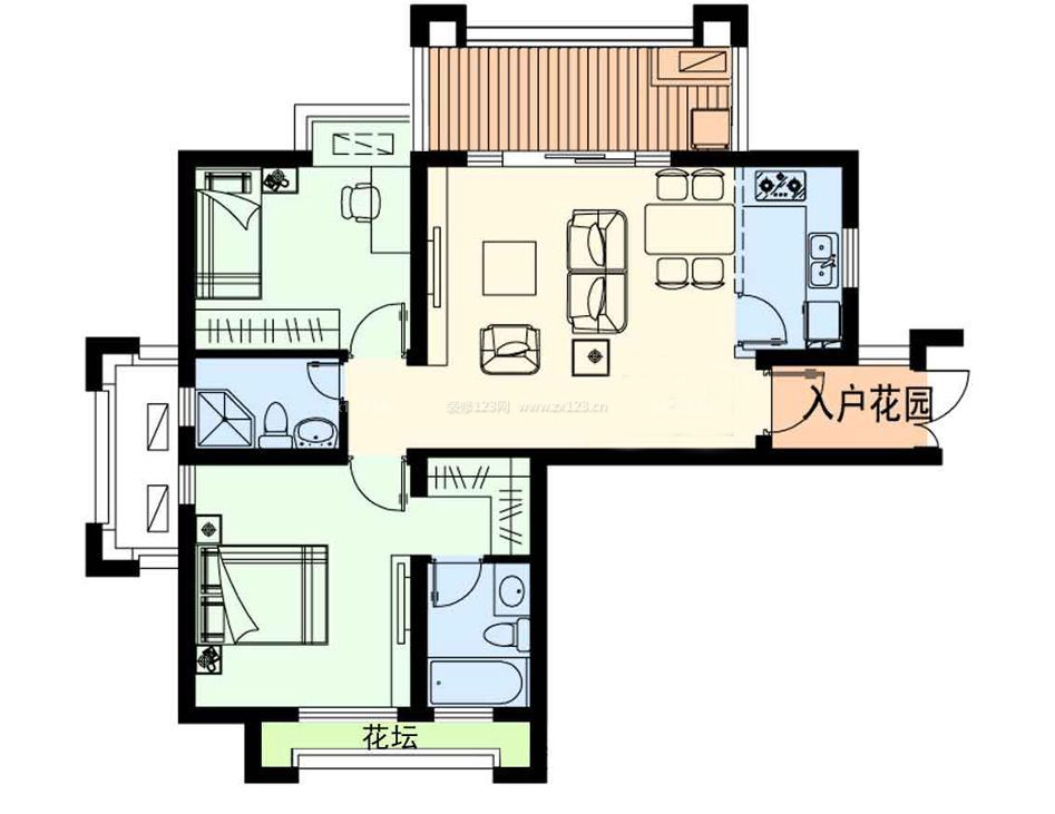 80平米兩室一廳裝修平面圖