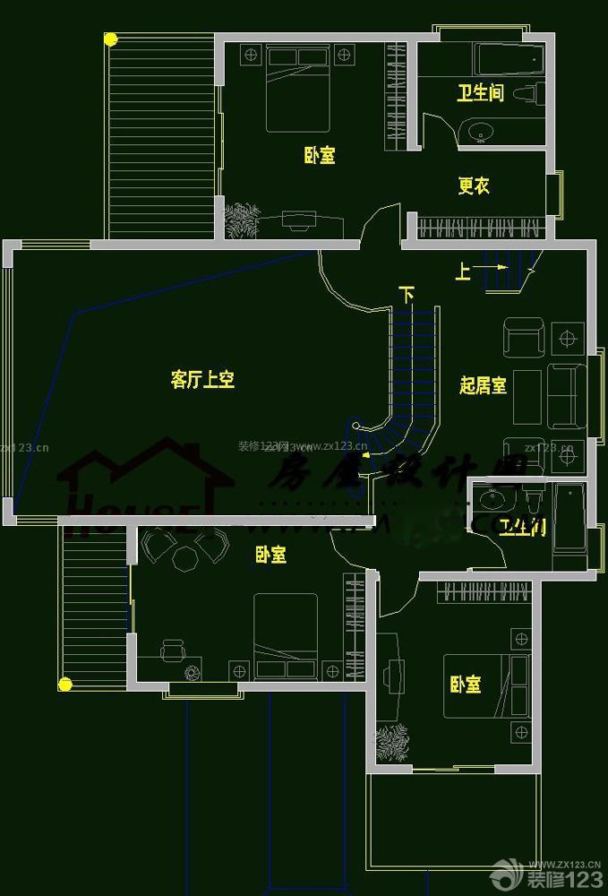 復(fù)式別墅三室兩衛(wèi)設(shè)計圖紙