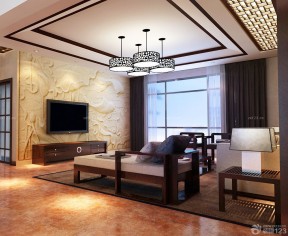 簡(jiǎn)中式客廳裝修效果圖 電視背景墻造型設(shè)計(jì)