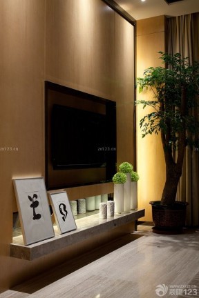 电视背景墙咖啡色墙面装修效果图片
