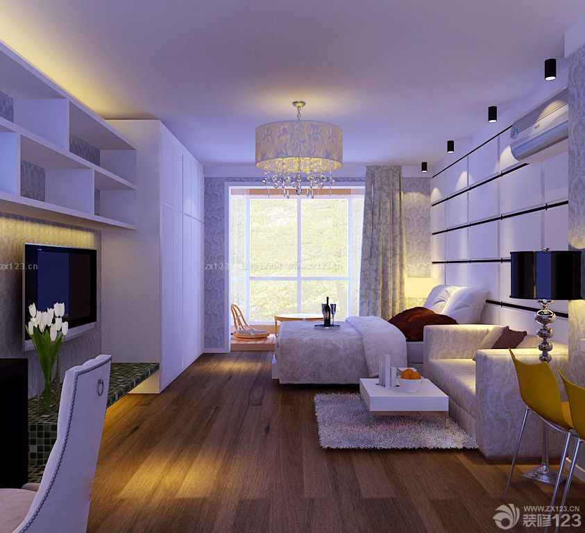 一居室小户型室内浅棕色木地板装修效果图片