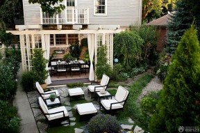 美式独栋别墅花园绿化设计效果图