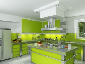 小户型整体厨房装修 绿色橱柜装修效果图片
