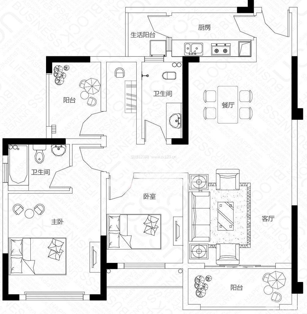 100平方别墅两室两厅两卫装修设计图纸